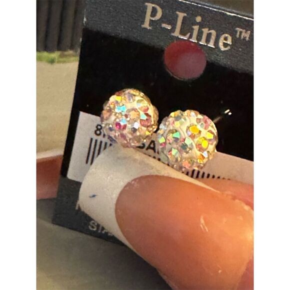8mm Sparkling Color Full Rhinestone Bead, Elegant Iridescent Disco Ball Earrings - Picture 9 of 9